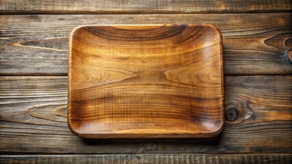 A rustic, distressed, square-shaped wooden plate with visible grain and texture, adorned with subtle scratches and imperfections, evoke a sense of organic simplicity.