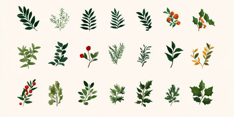 Fototapeta premium Set of Christmas watercolor elements on white background