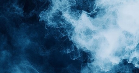 Abstract Dark Blue Water Texture Background with Fog and Smoke in Watercolor Style, Top-Down View, Ideal for High-Resolution Web Banner or Poster Design
