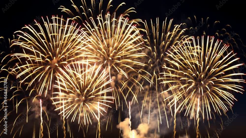 Leinwandbilder A fireworks display with many fireworks in the sky. The fireworks are in different colors and sizes. Scene is celebratory and festive