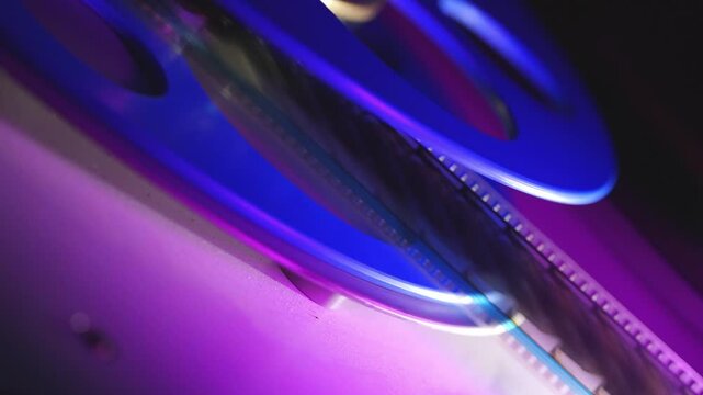 35mm Film strip in a cinema - close up shot film cels of a movie