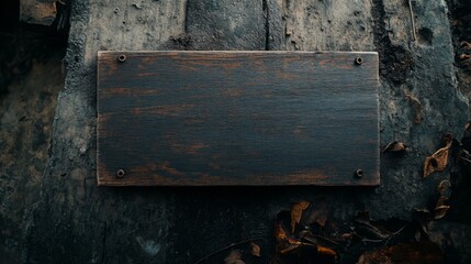 Rustic wooden sign with screws on a weathered wood background.