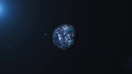 A stunning view of Earth in space showcasing its vibrant colors and features with stars twinkling in the dark background