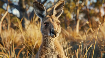 Fototapeta premium Kangaroo closeup with natural landscape generative ai