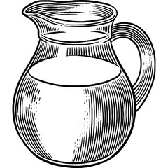 Hand drawn Milk in a Pitcher Sketch Illustration Engraving Woodcut Vintage Style