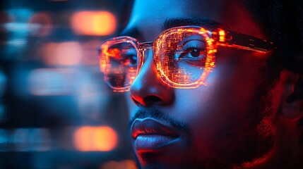  AI cyber security threat illustration, black african american IT specialist, artificial intelligence collage 