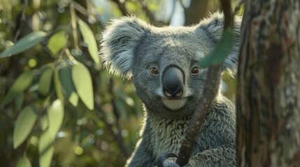 Obraz premium Koala closeup with natural landscape generative ai