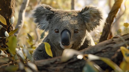 Obraz premium Koala closeup with natural landscape generative ai