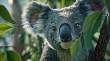 Obraz premium Koala closeup with natural landscape generative ai