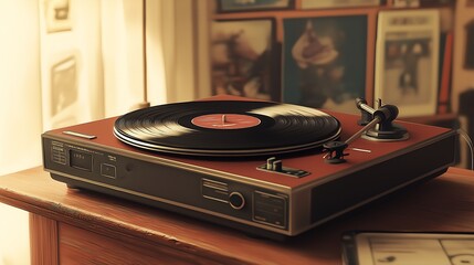 Vintage Record Player on Table