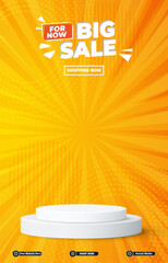 big sale discount portait template banner with blank space 3d podium for social media post product sale with abstract gradient orange background design1