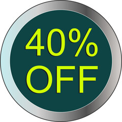 Sale tag 40% off, vector illustration, circle shape, art.