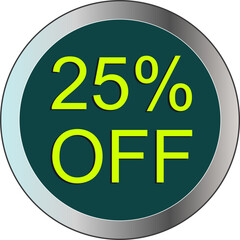 Sale tag 25% off, vector illustration, circle shape, art.