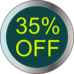Sale tag 35% off, vector illustration, circle shape, art.