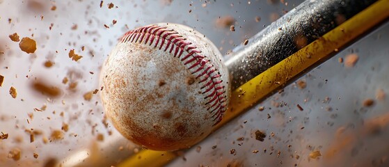 Baseball Hit by a Bat with Flying Dirt and Debris