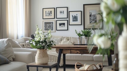 Modern Elegance: Stylish Living Room with Mock-Up Frames and Natural Decor