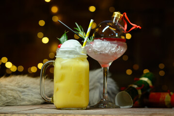 Festive Christmas-Themed Cocktail: Vibrant Holiday Drink Garnished with Seasonal Spices and Decorations