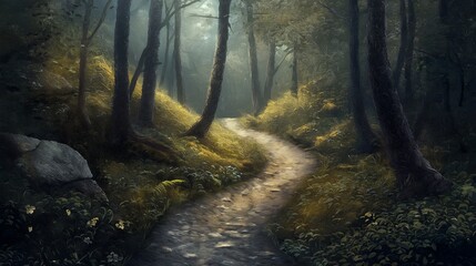 Obraz premium Winding path through a dense jungle forest