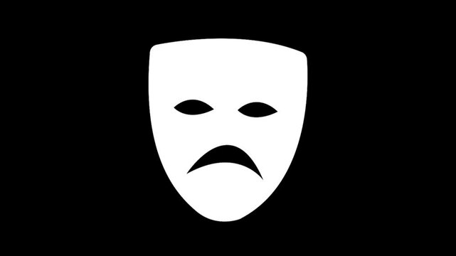 animated comedy and tragedy theater masks. mask replaces white mask, theatrical disguise, dramatic choice, opera performance. changing expression masks on black screen.