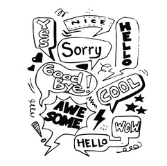 doodle cartoon bubble speak collection. bubble speech collection vector set in hand drawing style 