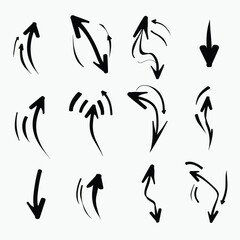 Obraz premium Set of various black hand-drawn arrows on a white background, featuring different directions and styles.