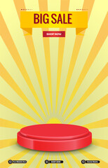 big sale discount portait template banner with blank space 3d podium for social media post product sale with abstract gradient yellow background design 15