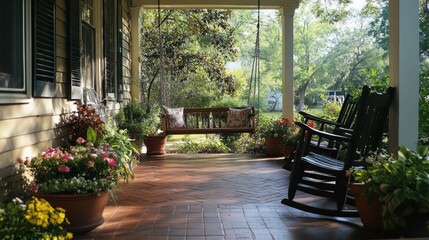 Serene Porch Swing and Rocking Chairs