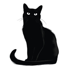 Fototapeta premium Illustration of a sleek, black cat with piercing eyes sitting gracefully on a white background.