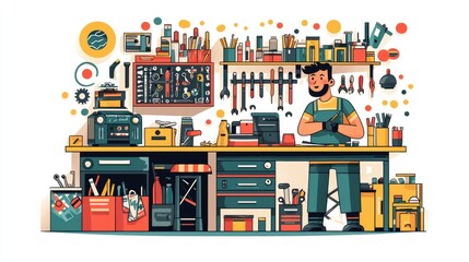 Fototapeta premium Mechanic Standing in his Workshop