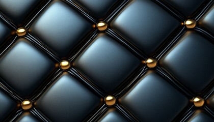 Naklejka premium Black Leather Upholstery with Gold Studs in a Diamond Pattern