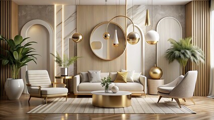 Elegant composition of minimalist abstract shapes in neutral tones, elevated by sophisticated gold accents, evoking luxury, sophistication, and refined modern style.