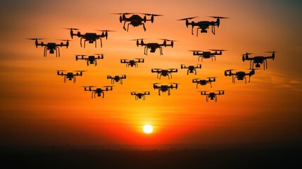 Drone Swarm at Sunset