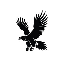 Obraz premium Black and white silhouette of an eagle mid-flight with wings spread wide.