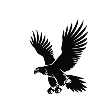 recommend clip art: Black and white silhouette of an eagle mid-flight with wings spread wide.