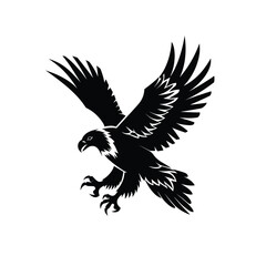 Obraz premium Silhouette of a majestic eagle with wings spread wide, ready to swoop down.