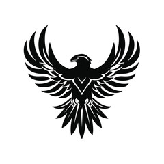 Obraz premium Stylized black eagle illustration with outstretched wings on a white background.