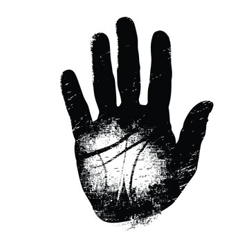 recommend clip art: Black and white handprint showing detailed palm lines on a white background.