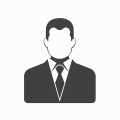 Silhouette of a man in a suit and tie on a white background.