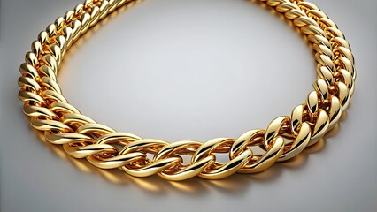 Obraz premium Golden chain-link necklace with ornate curb-chain design adorns a sleek, modern necklace, showcasing luxurious style and sophistication against a clean, minimalist background.