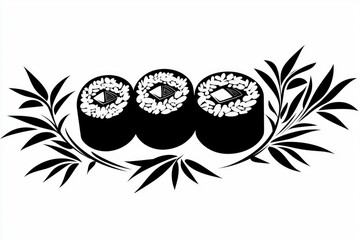 Sushi rolls with bamboo leaves