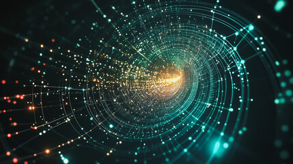 Obraz premium Abstract light explosion and network points, dot, earth's surface, digital background Innovation network points Earth's surface wave background digital wave information technology background