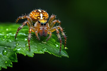Spider weaving an intricate web, captured in a close-up photo that highlights the delicate, geometric patterns