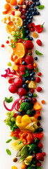 A vibrant array of assorted fruits and vegetables neatly arranged. Perfect for promoting health and fresh eating.