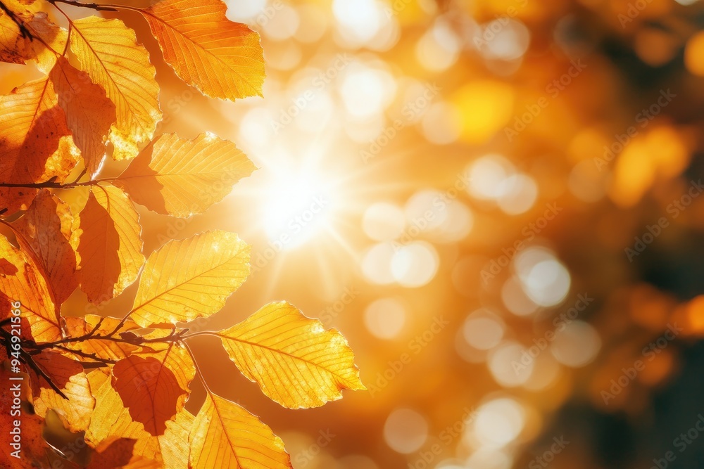 Canvas Prints golden autumn leaves backlit by the sun. this image is perfect for adding a warm and inviting feel t