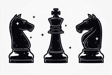 Chess Pieces Illustration - Black King, Knight and Knight