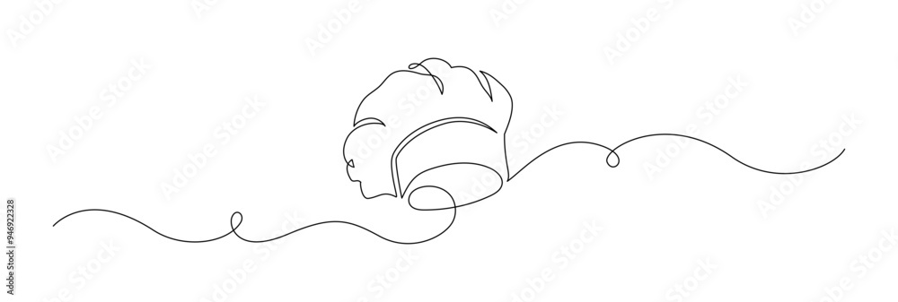 Aufkleber Chef hat in one continuous line drawing. Symbol of cooking and restaurant kitchen in simple linear style. Professional uniform in editable stroke. Doodle vector illustration