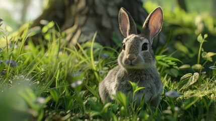 Rabbit closeup with natural landscape generative ai
