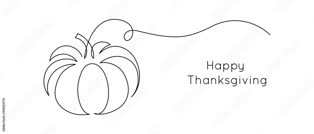 Poster autumn pumpkin in one continuous line drawing. halloween and thanksgiving greeting card in simple li