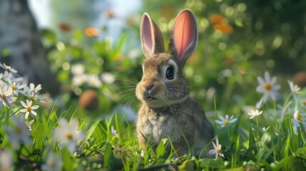 Rabbit closeup with natural landscape generative ai
