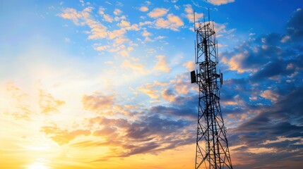 Silhouetted Cell Tower at Sunset